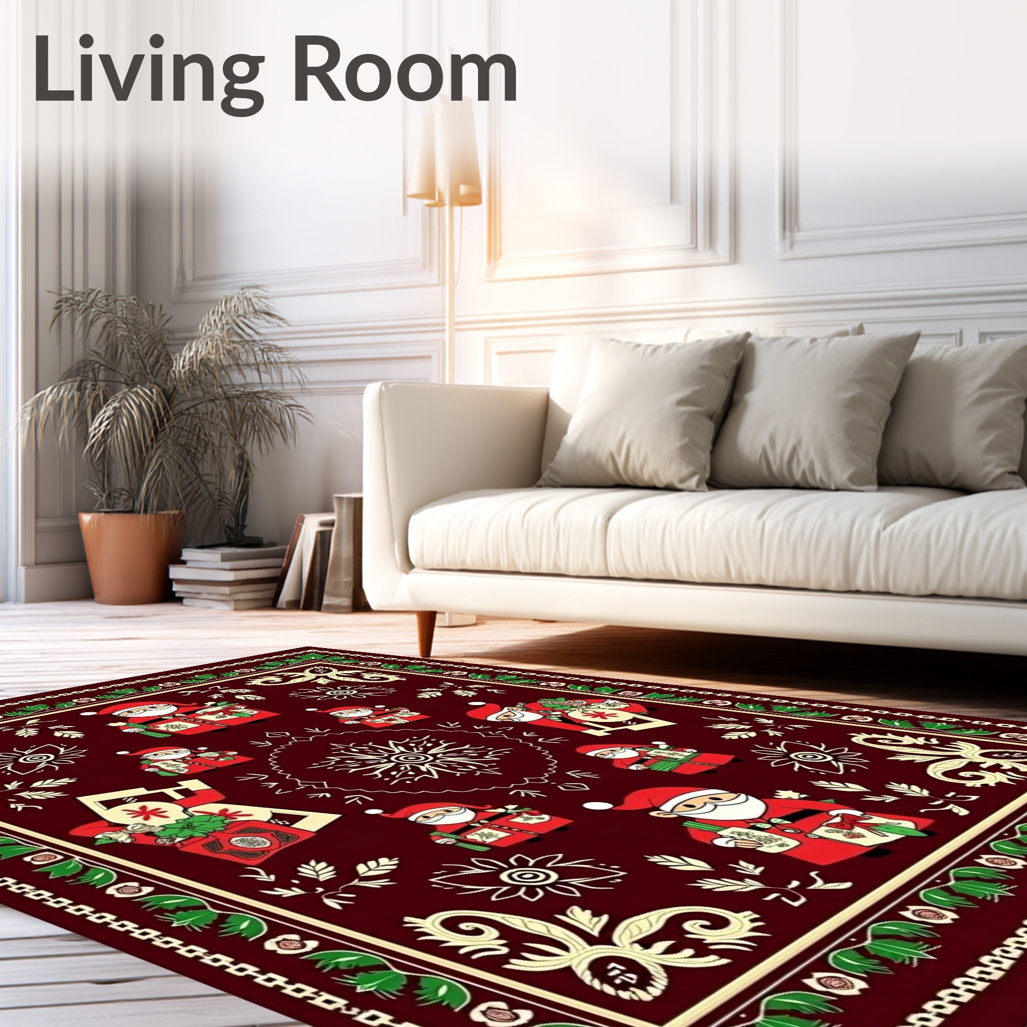 Festive Red Santa Claus Holiday Medallion Rug