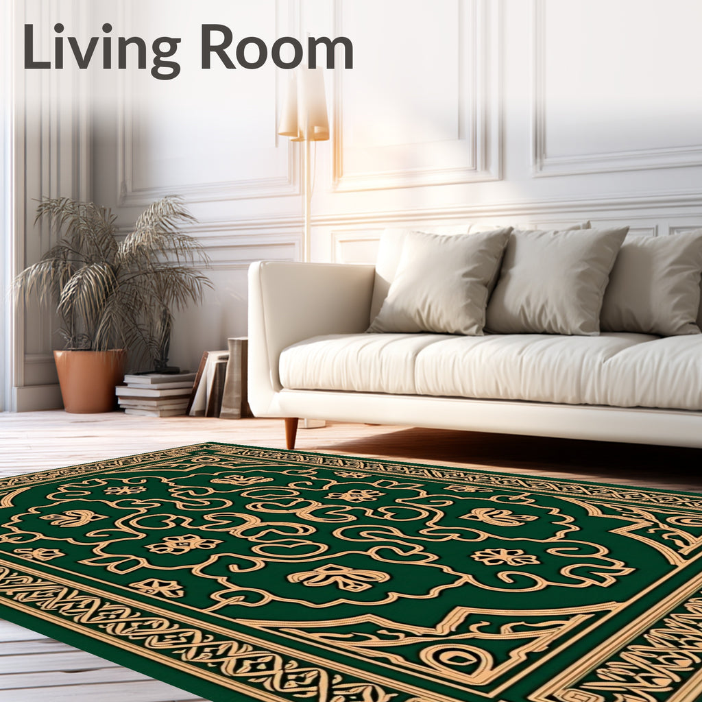 Emerald Green Ornate Floral Medallion Rug