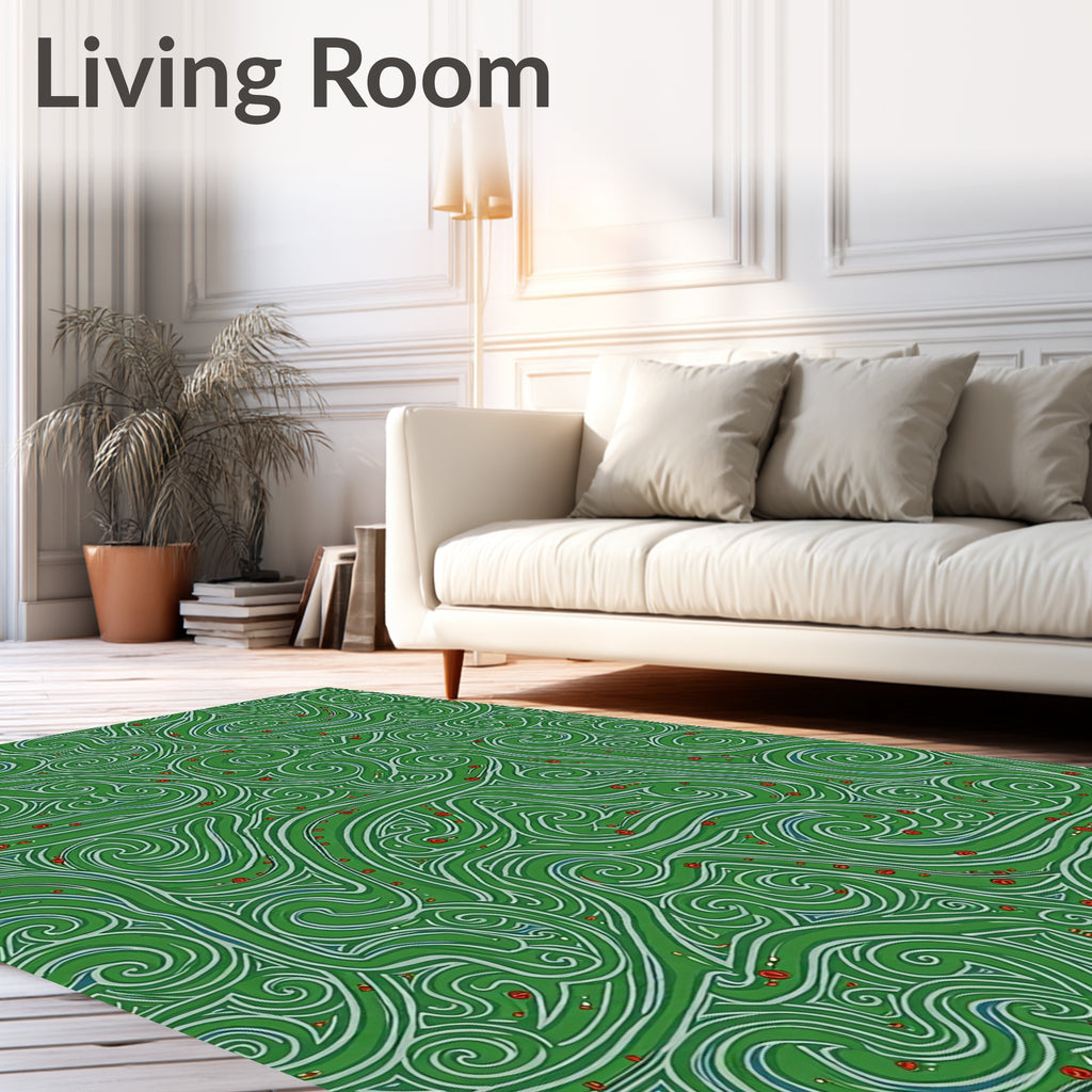 Verdant Swirls With Red Berry Accents Rug