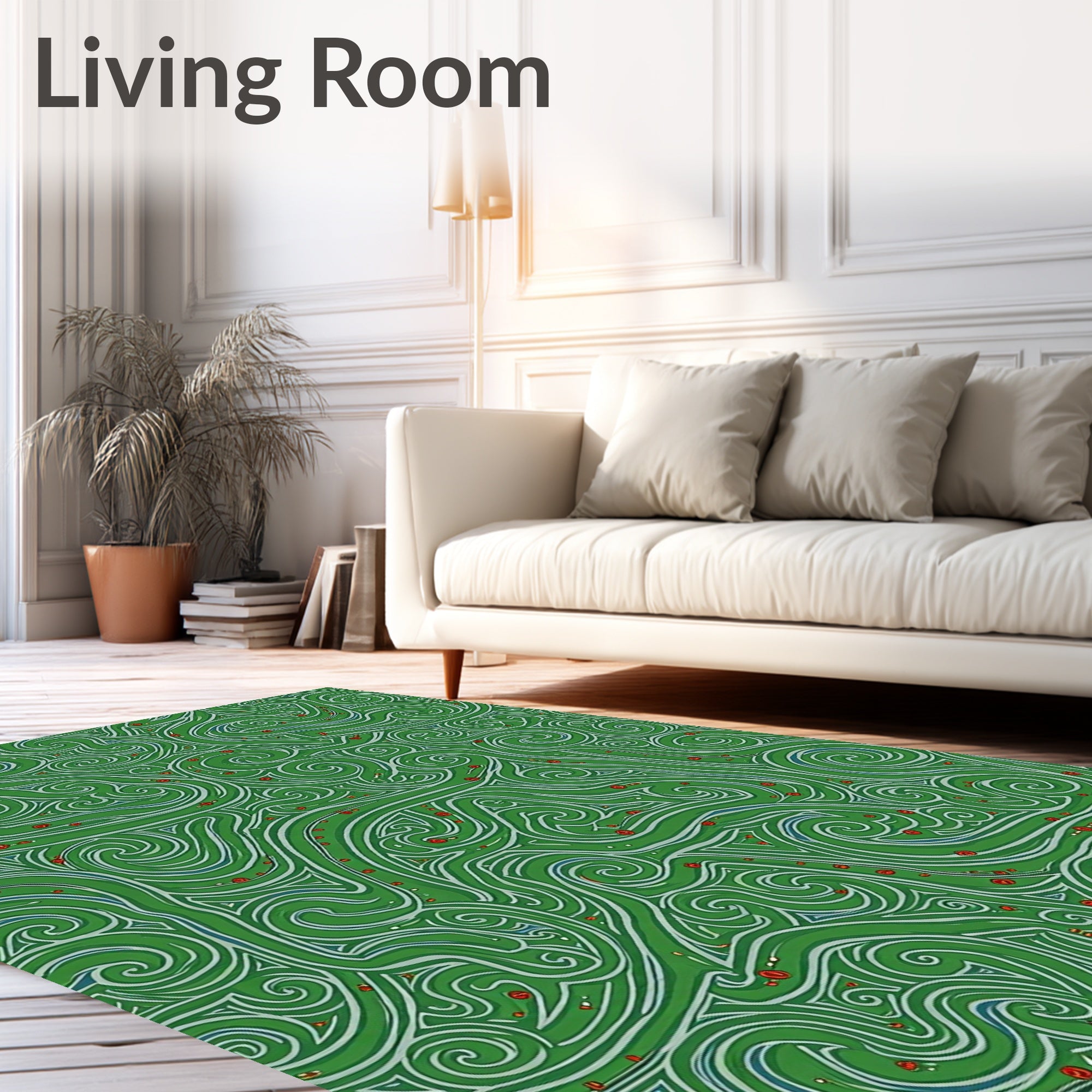 Verdant Swirls With Red Berry Accents Rug