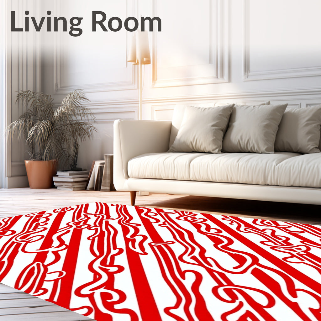 Crimson White Curved Stripe Harmony Rug