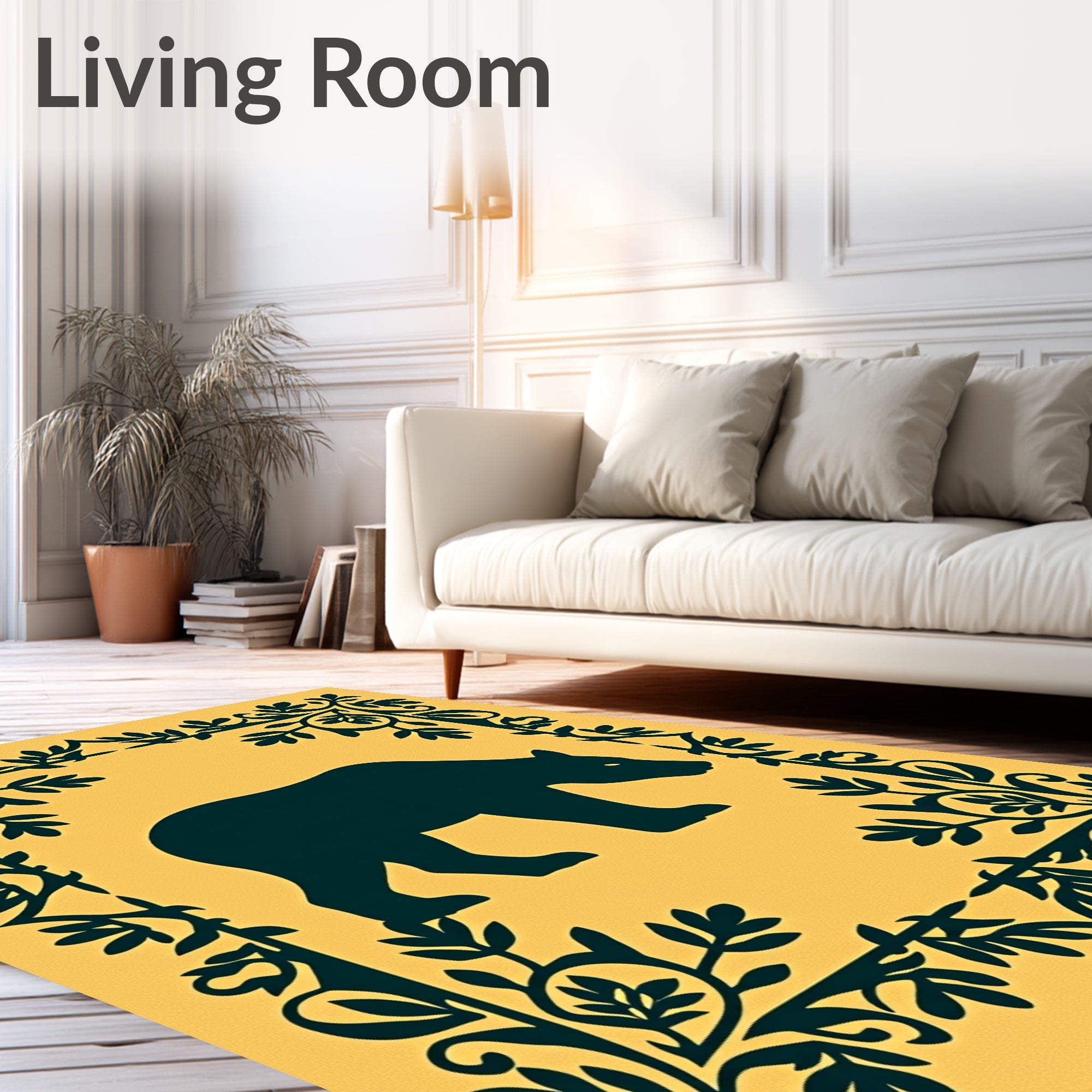 Dark Bear Floral Border Yellow Rug