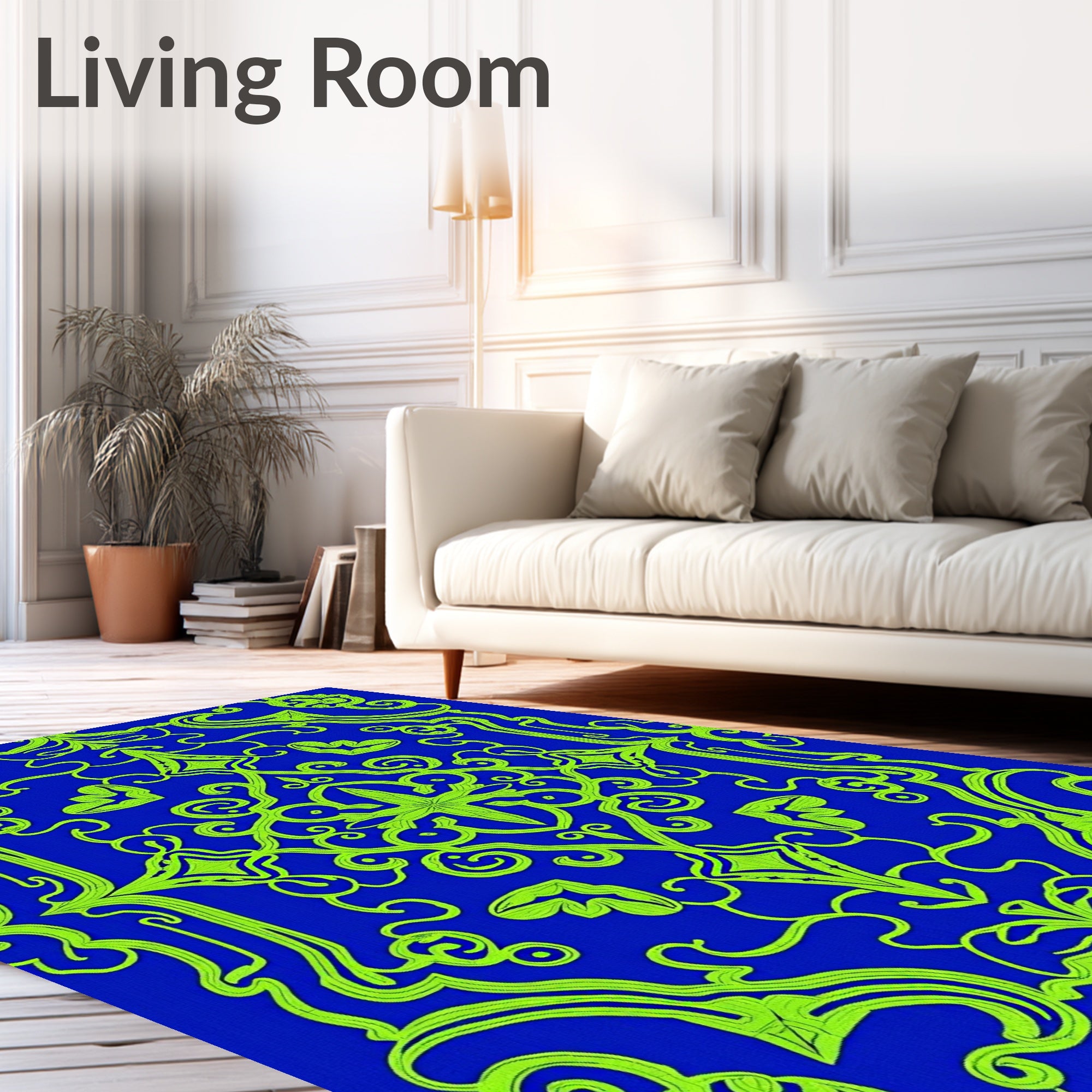 Bold Blue Green Baroque Swirl Rug