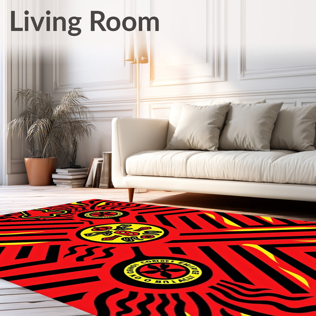 Bold Red Geometric Emblem Rug