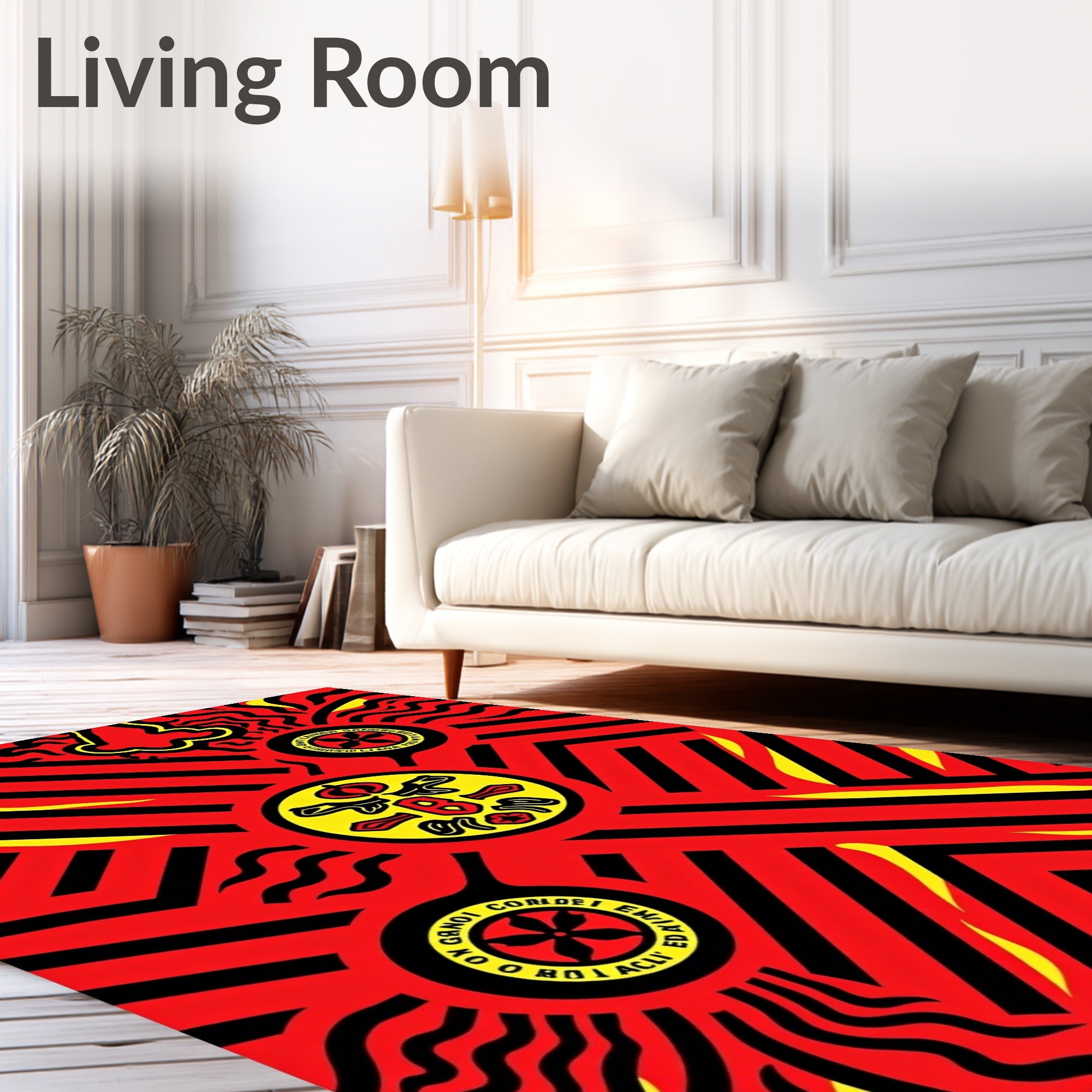 Bold Red Geometric Emblem Rug