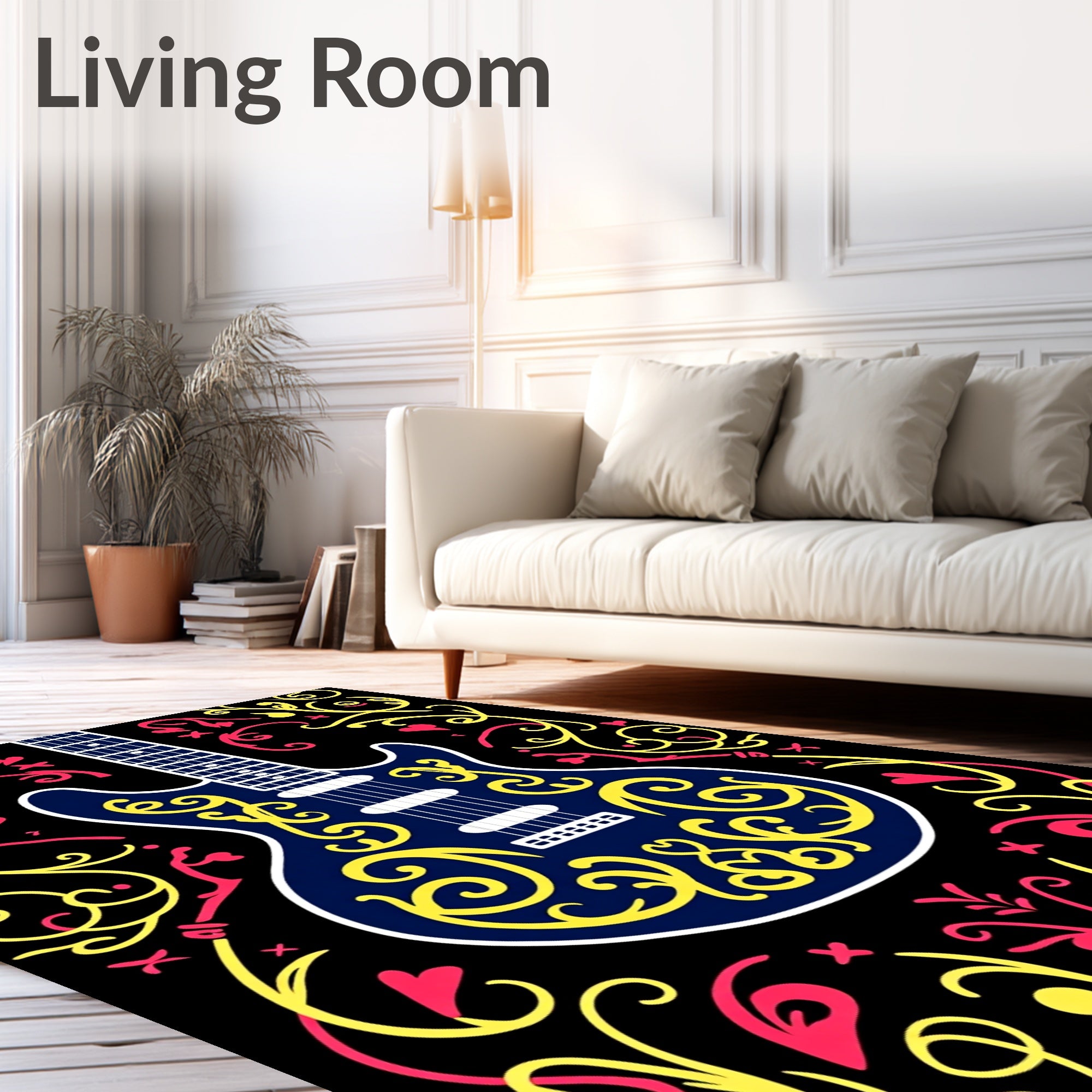 Electric Guitar Crimson Yellow Swirls Rug