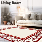 Crimson Red Openwork Geometric Border Rug