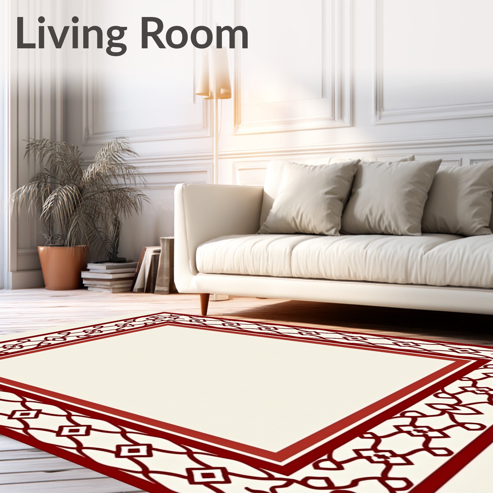 Crimson Red Openwork Geometric Border Rug