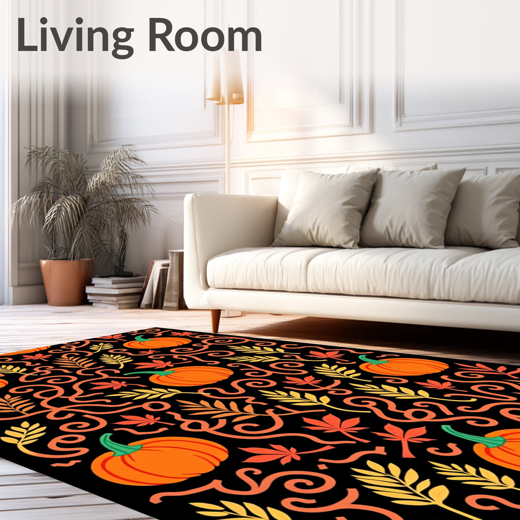 Autumn Pumpkin Leaf Swirls Rug