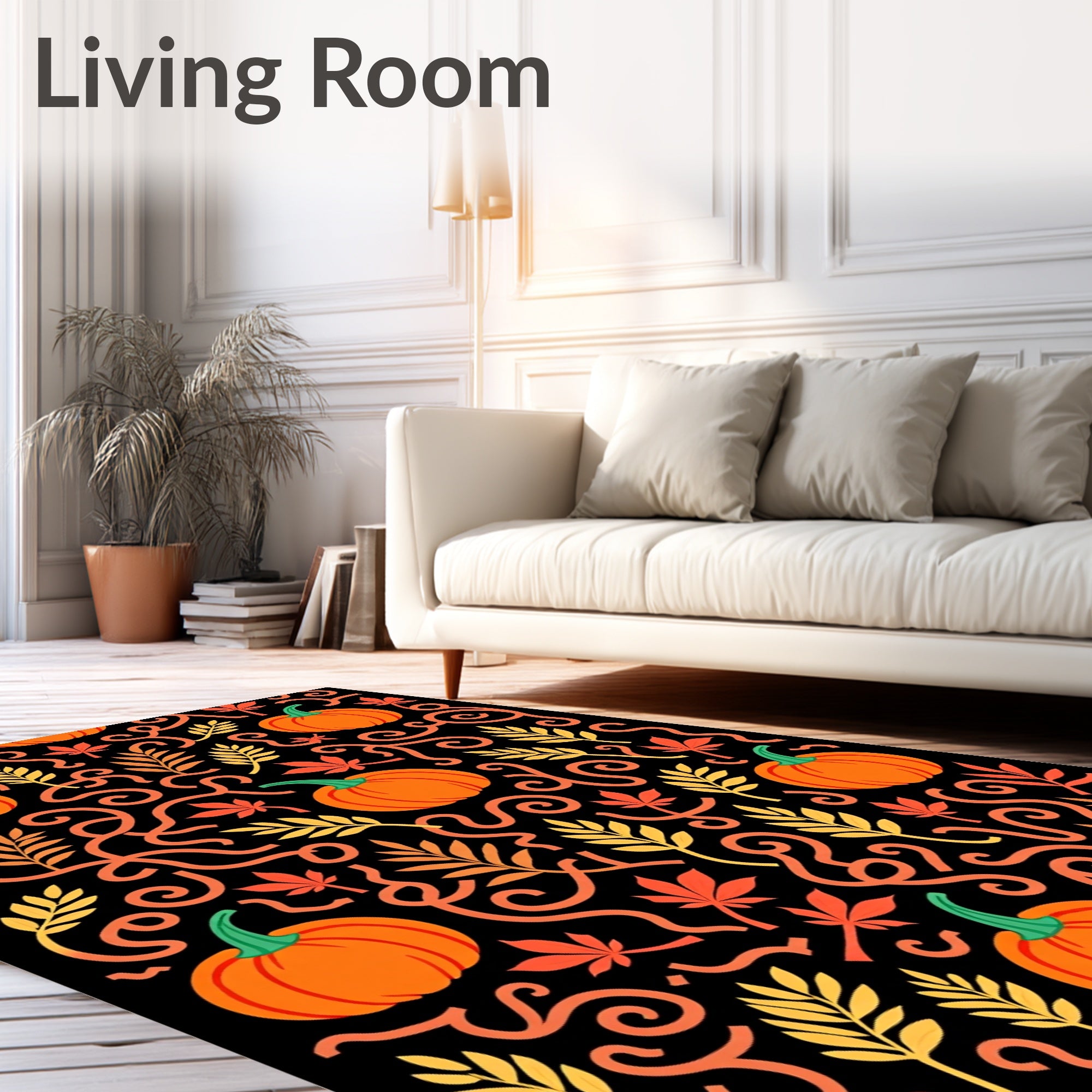 Autumn Pumpkin Leaf Swirls Rug