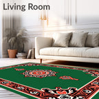 Crimson Floral Medallion Green Border Rug