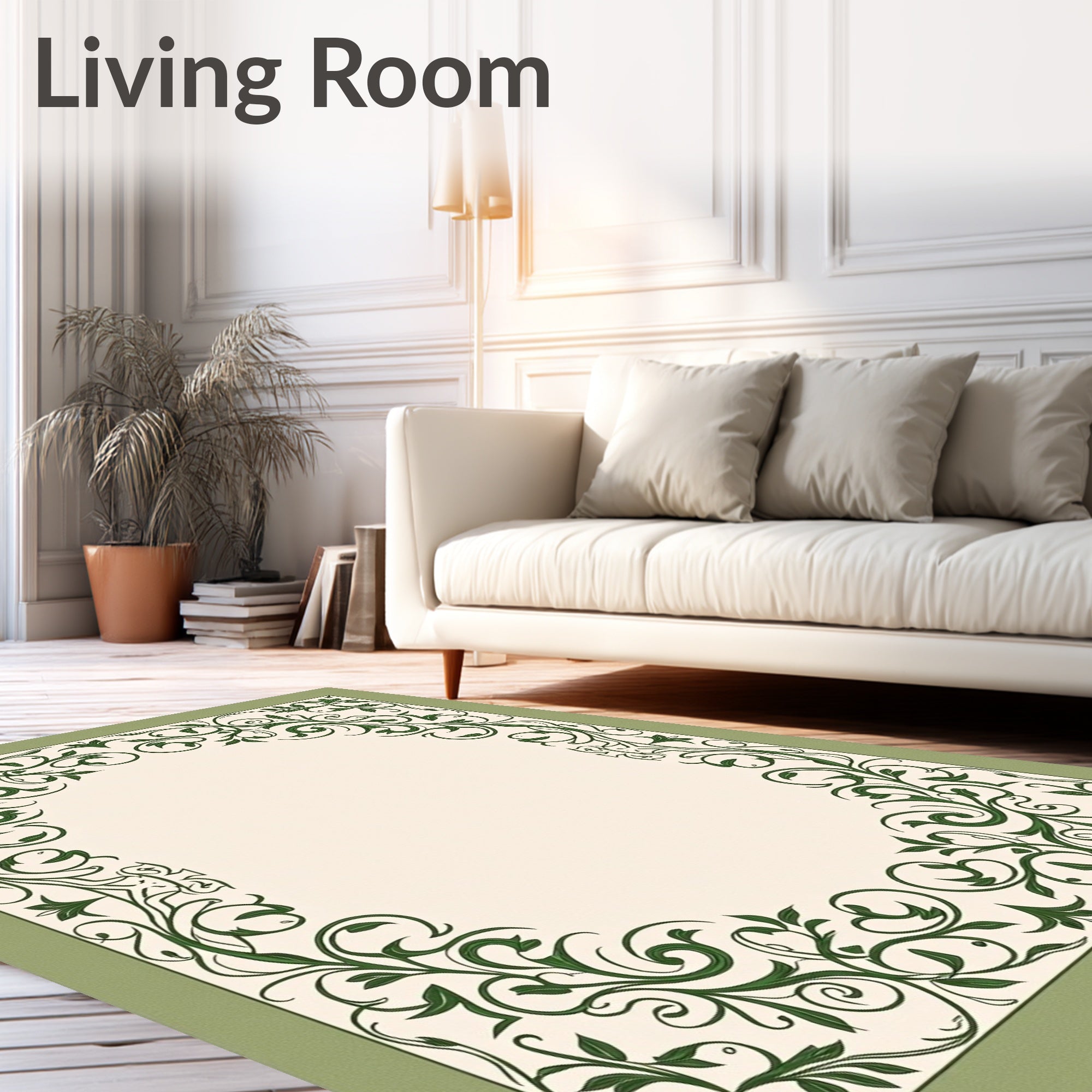 Green Vine Scrollwork Border Rug