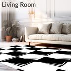 Bold Black White Checkerboard Illusion Rug