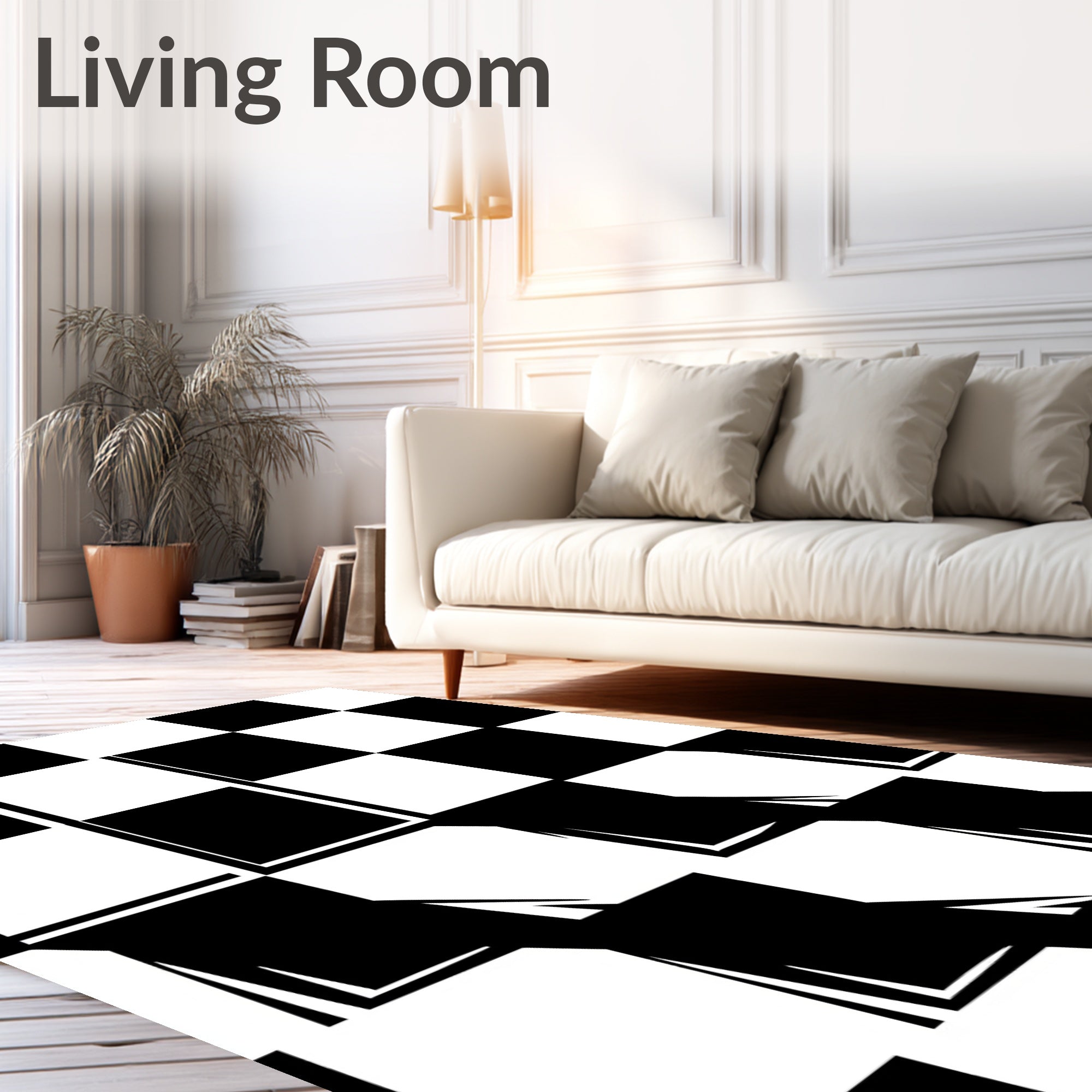 Bold Black White Checkerboard Illusion Rug