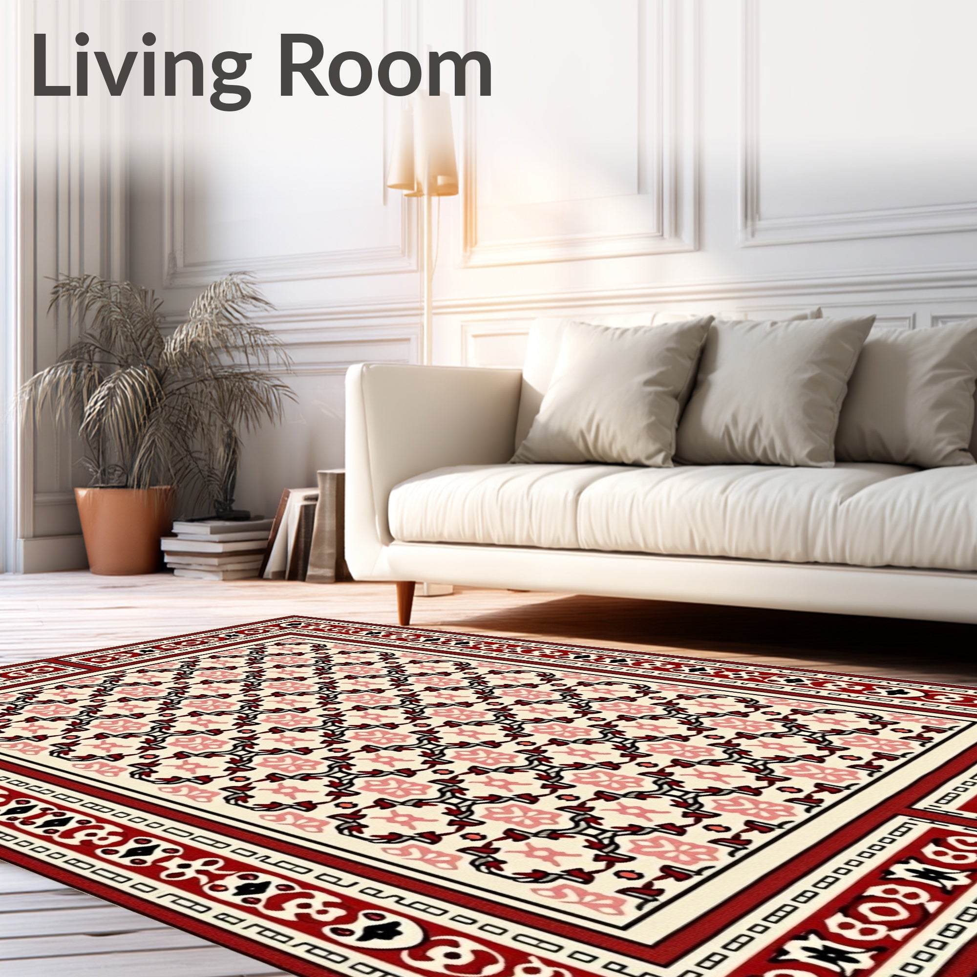 Crimson Floral Lattice Medallion Rug