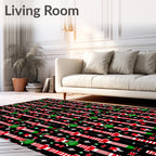 Vertical Red Green Stripes Bow Harlequin Rug