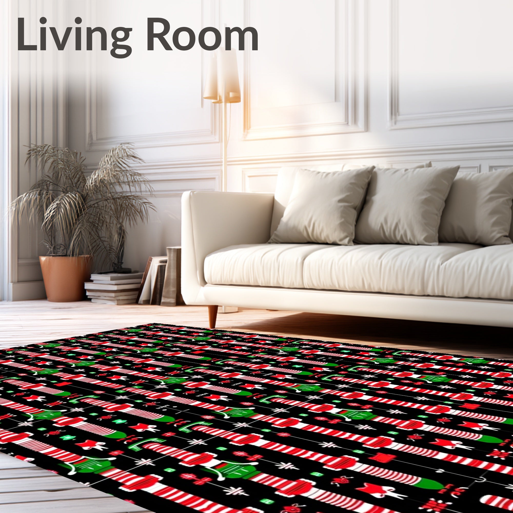 Vertical Red Green Stripes Bow Harlequin Rug
