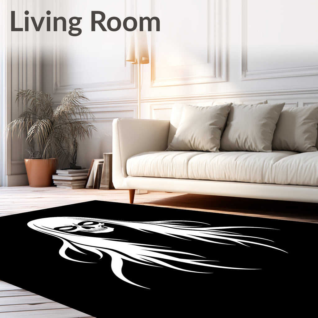 White Skull With Flowing White Hair Rug