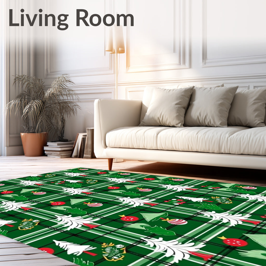 Green Plaid Christmas Tree Ornament Trio Rug