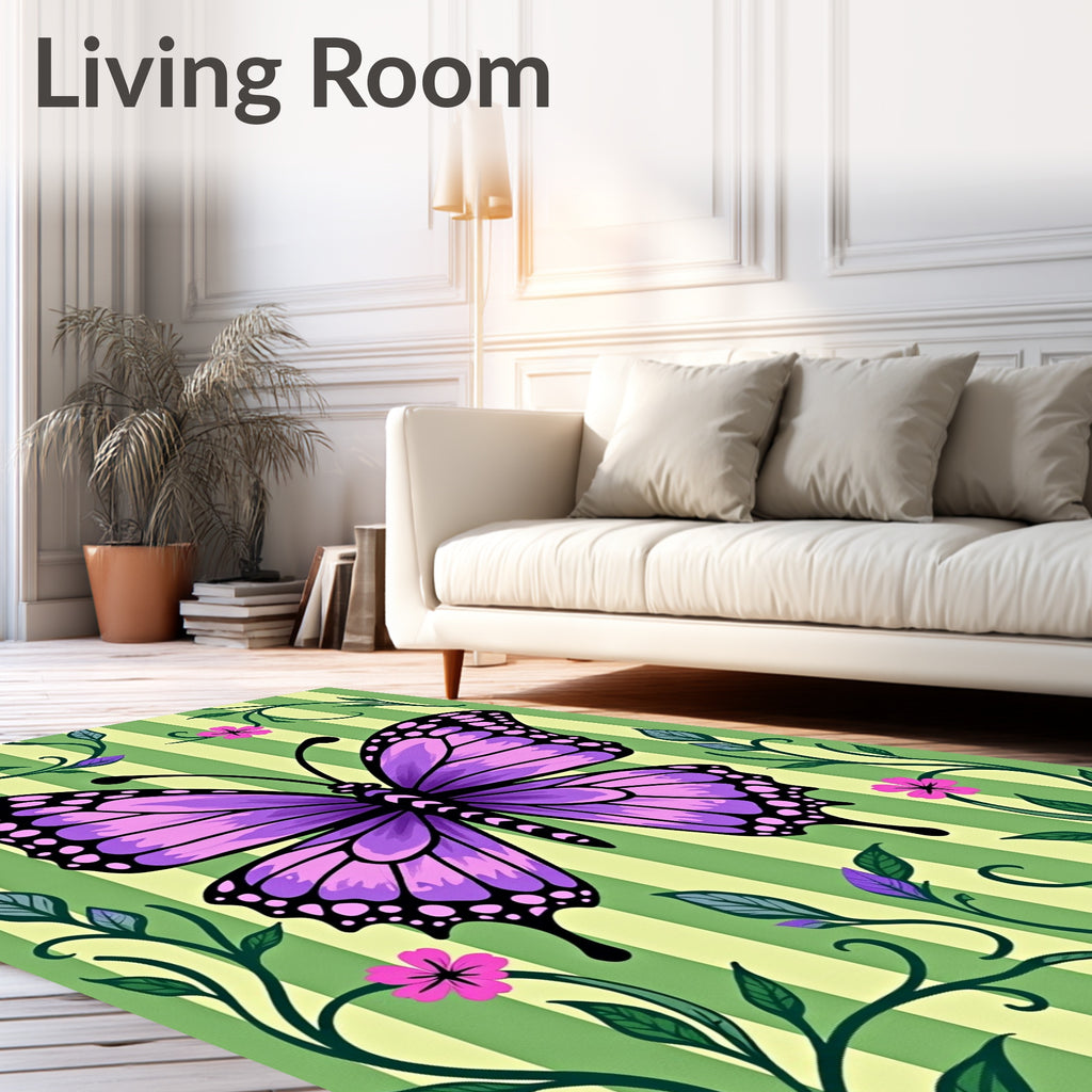 Enchanting Purple Butterfly Botanical Rug