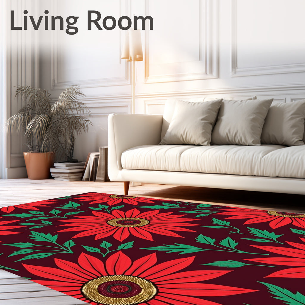 Vibrant Red Flower Garden Rug