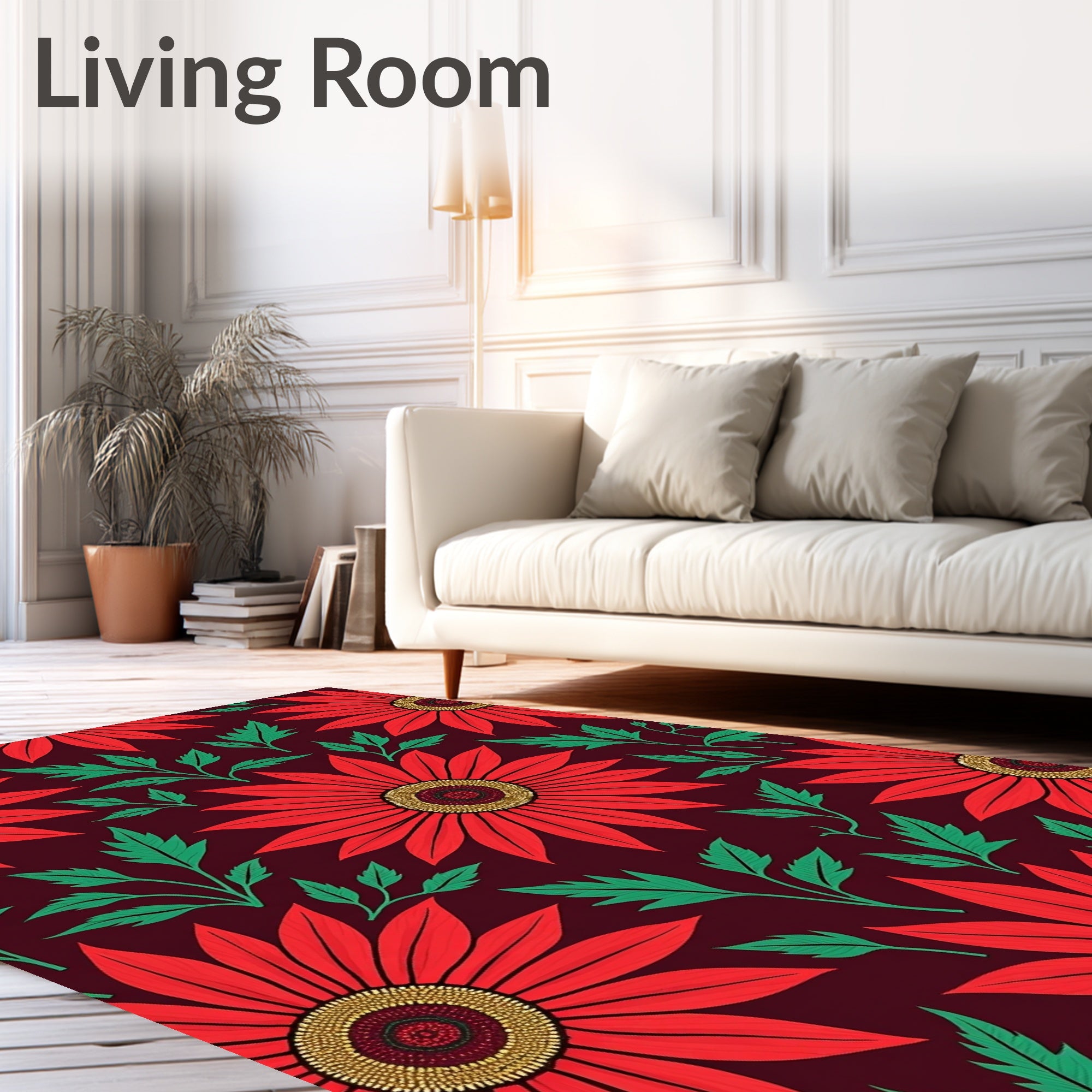 Vibrant Red Flower Garden Rug