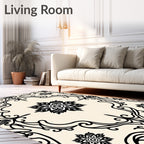 Black Floral Medallion Cream Rug