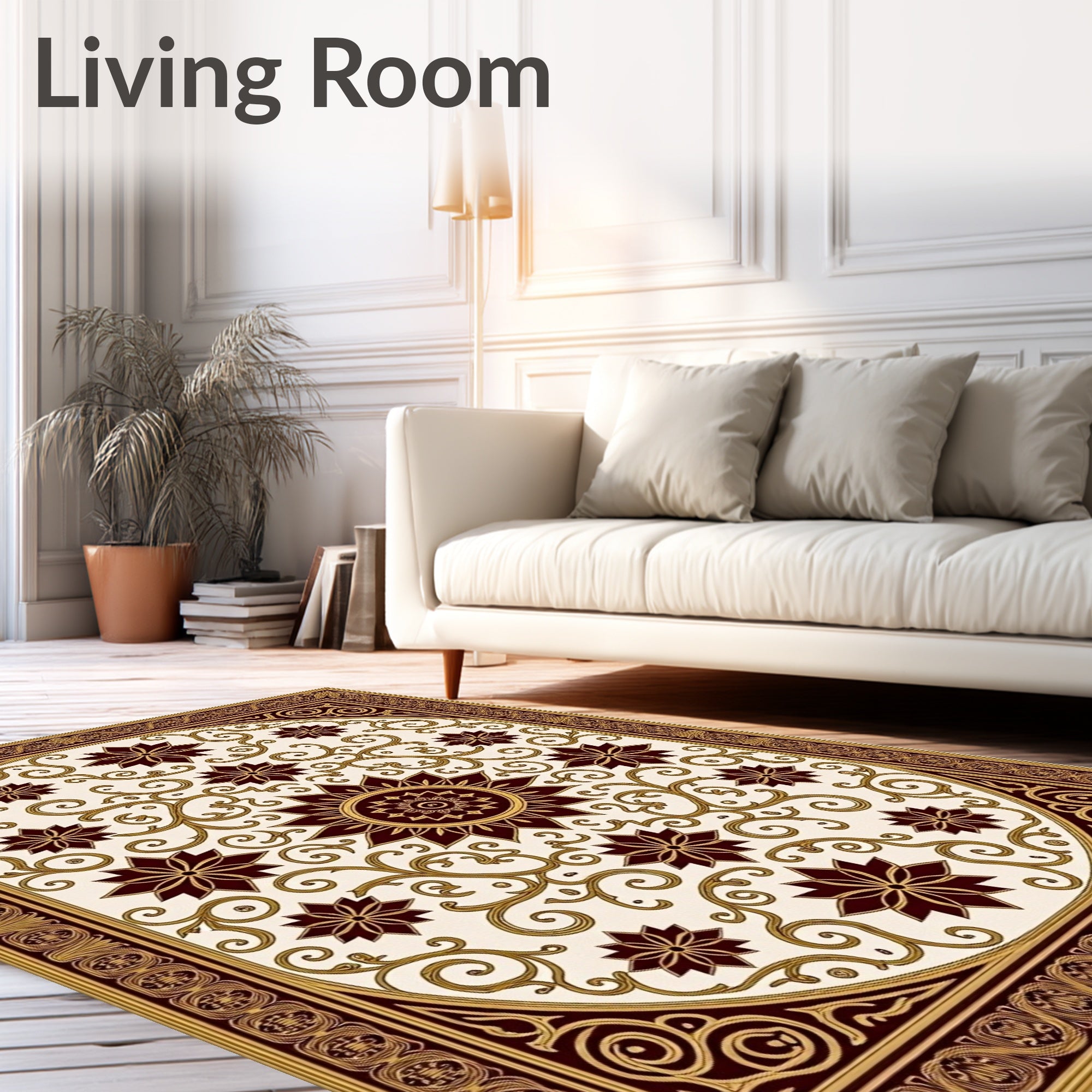 Rich Burgundy Floral Swirl Cream Rug