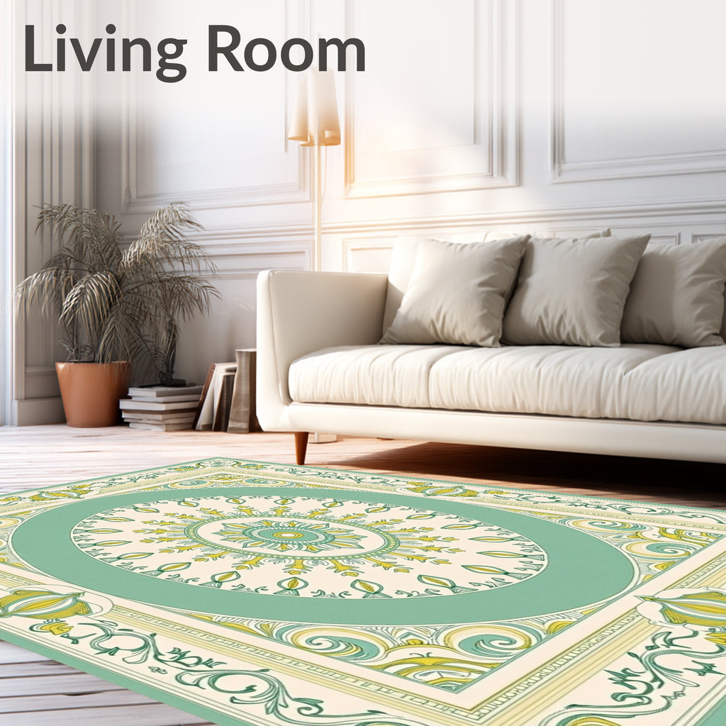 Vintage Mint Green Floral Medallion Rug