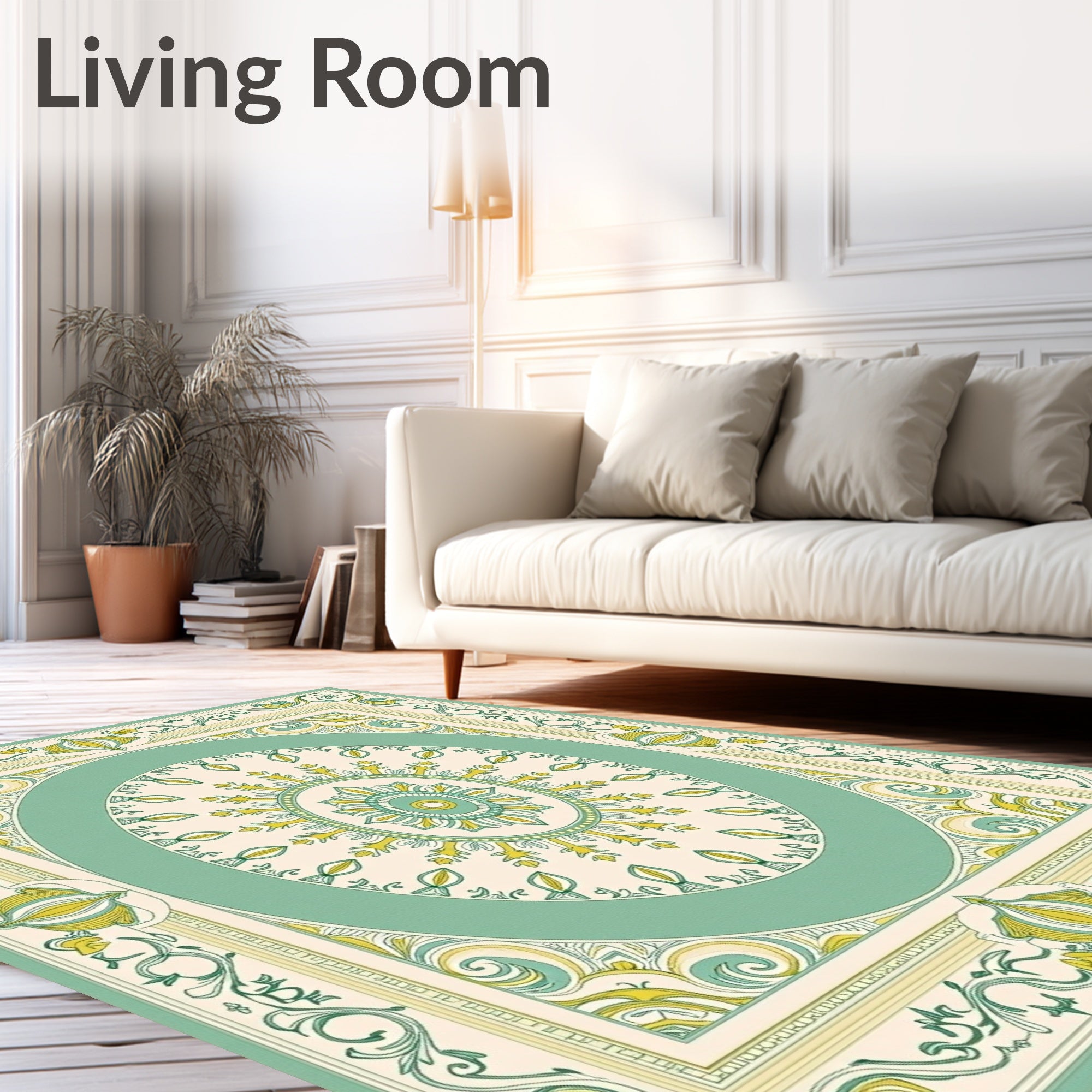 Vintage Mint Green Floral Medallion Rug