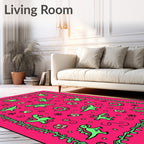 Neon Green Dinosaurs On Hot Pink Background Rug