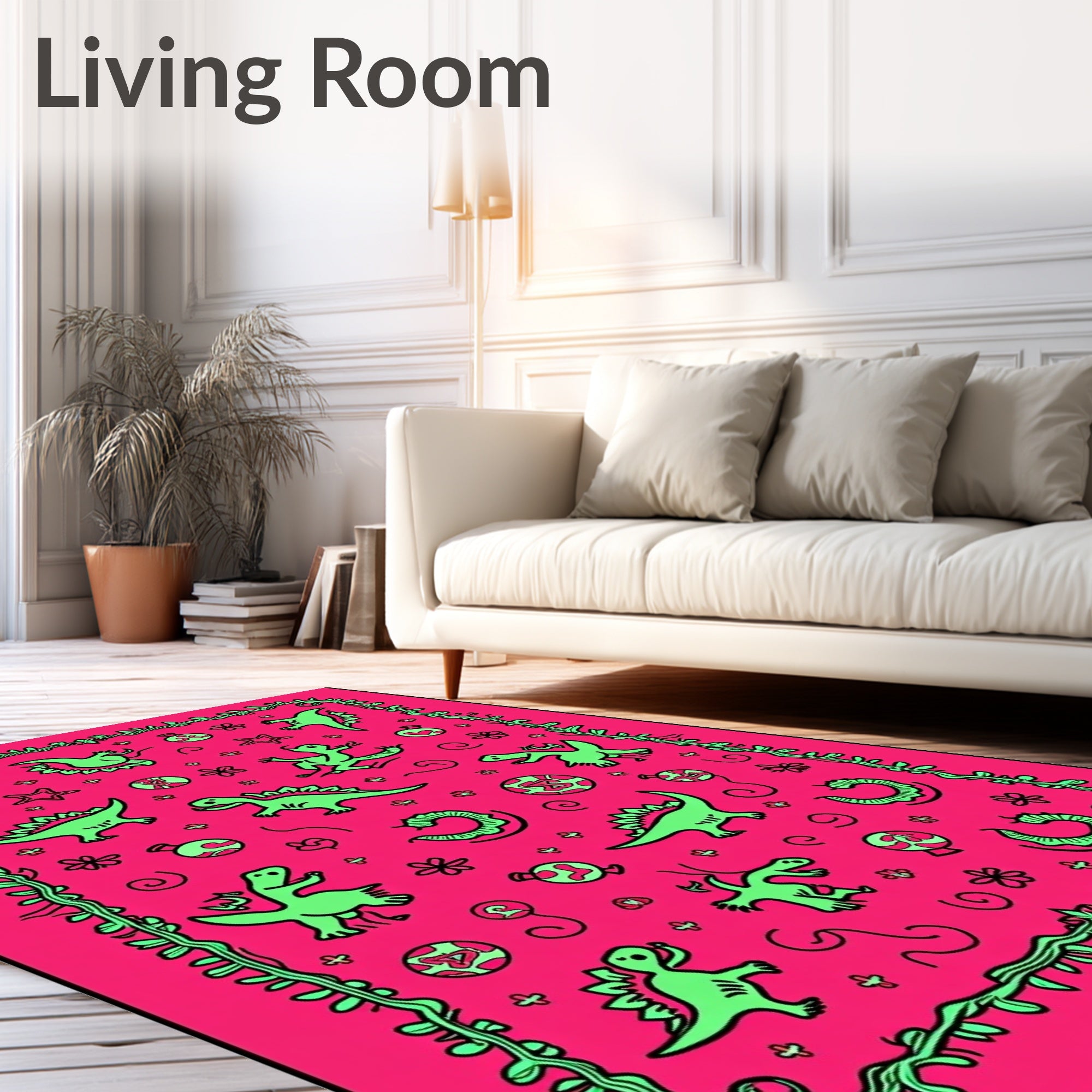 Neon Green Dinosaurs On Hot Pink Background Rug