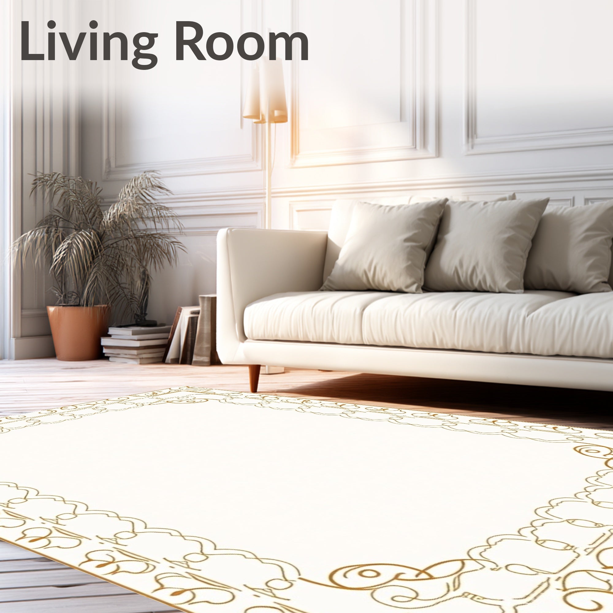 Ornate Golden Flourish Border Rug