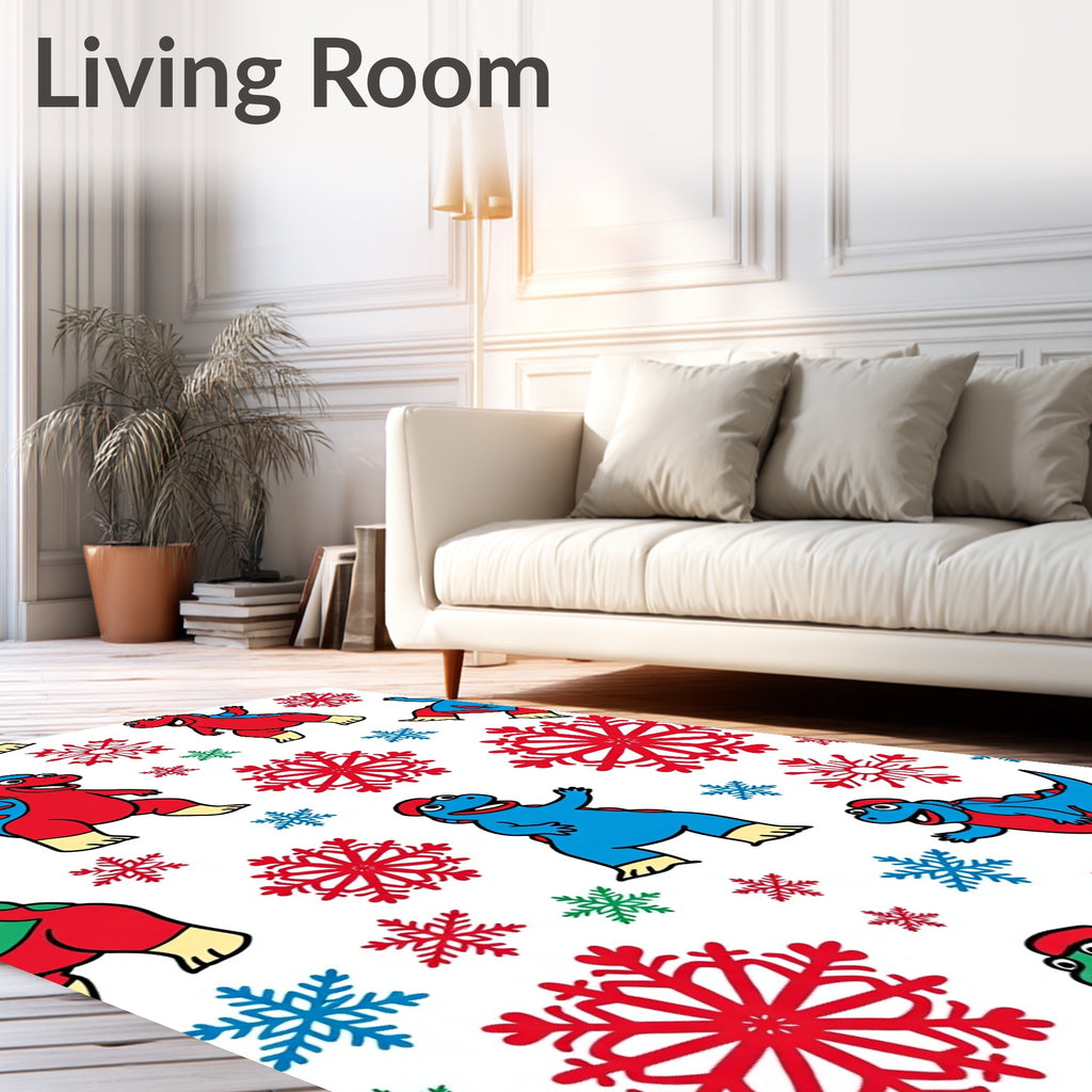 Merry Dinosaur Snowflakes and Snowflakes Rug