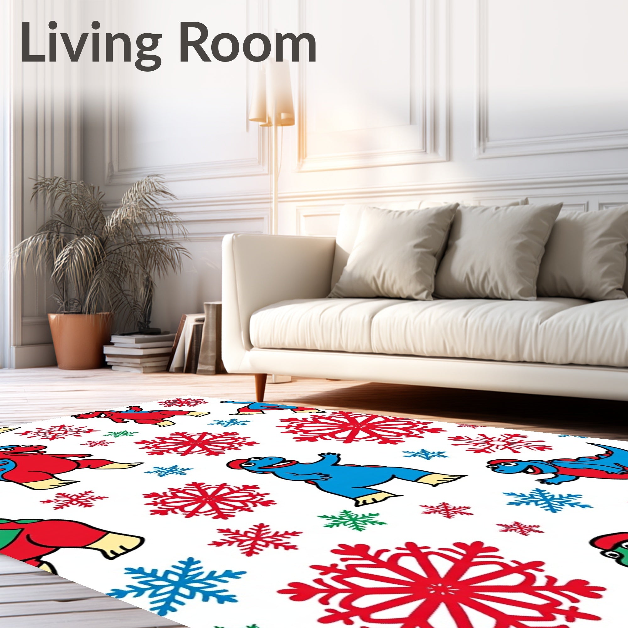 Merry Dinosaur Snowflakes and Snowflakes Rug