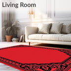 Bold Red Black Floral Border Rug