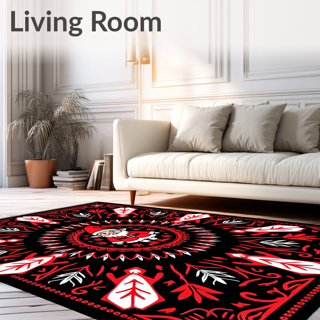 Red Black Festive Gnome Mandala Rug