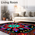 Vibrant Red Blue Floral Medallion Rug