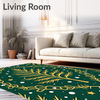 Golden Pine Tree Stars and Snow Rug