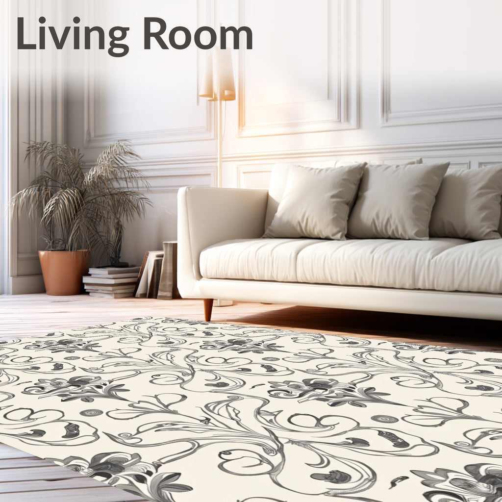 Art Nouveau Gray Floral Swirl Rug