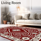 Deep Red Geometric Medallion Rug