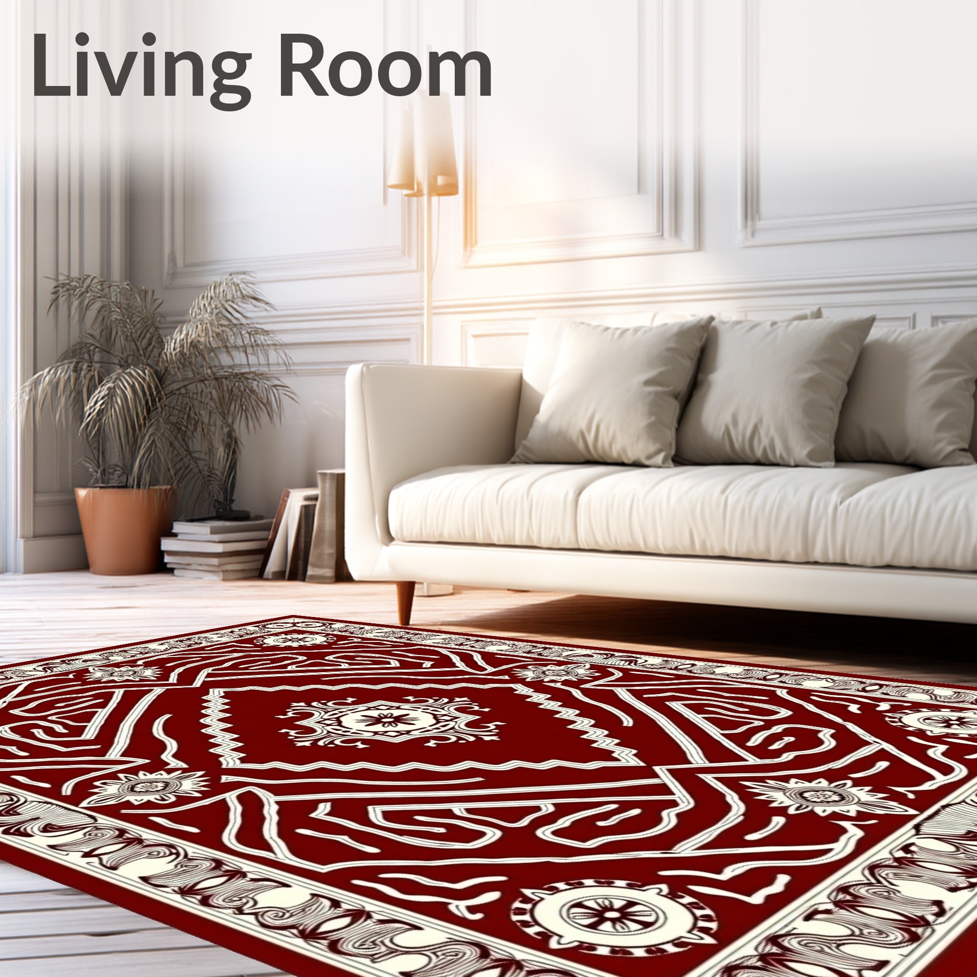 Deep Red Geometric Medallion Rug