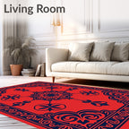 Crimson Navy Floral Medallion Border Rug