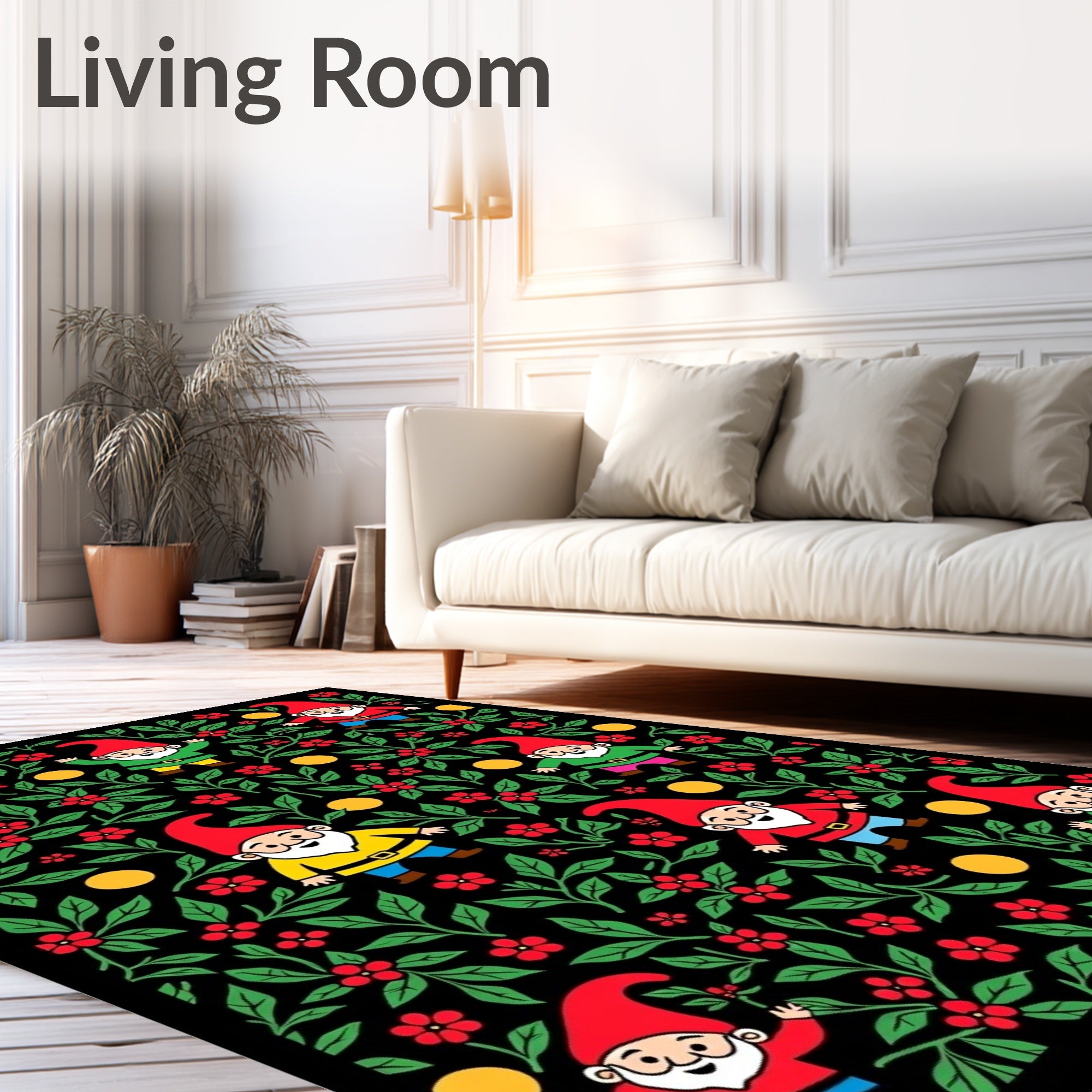 Whimsical Gnome Floral Garden Throw Rug