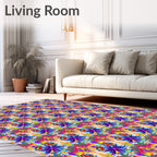 Vibrant Purple Yellow Kaleidoscopic Garden Rug
