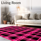 Bold Pink Black Plaid Asterisk Field Rug