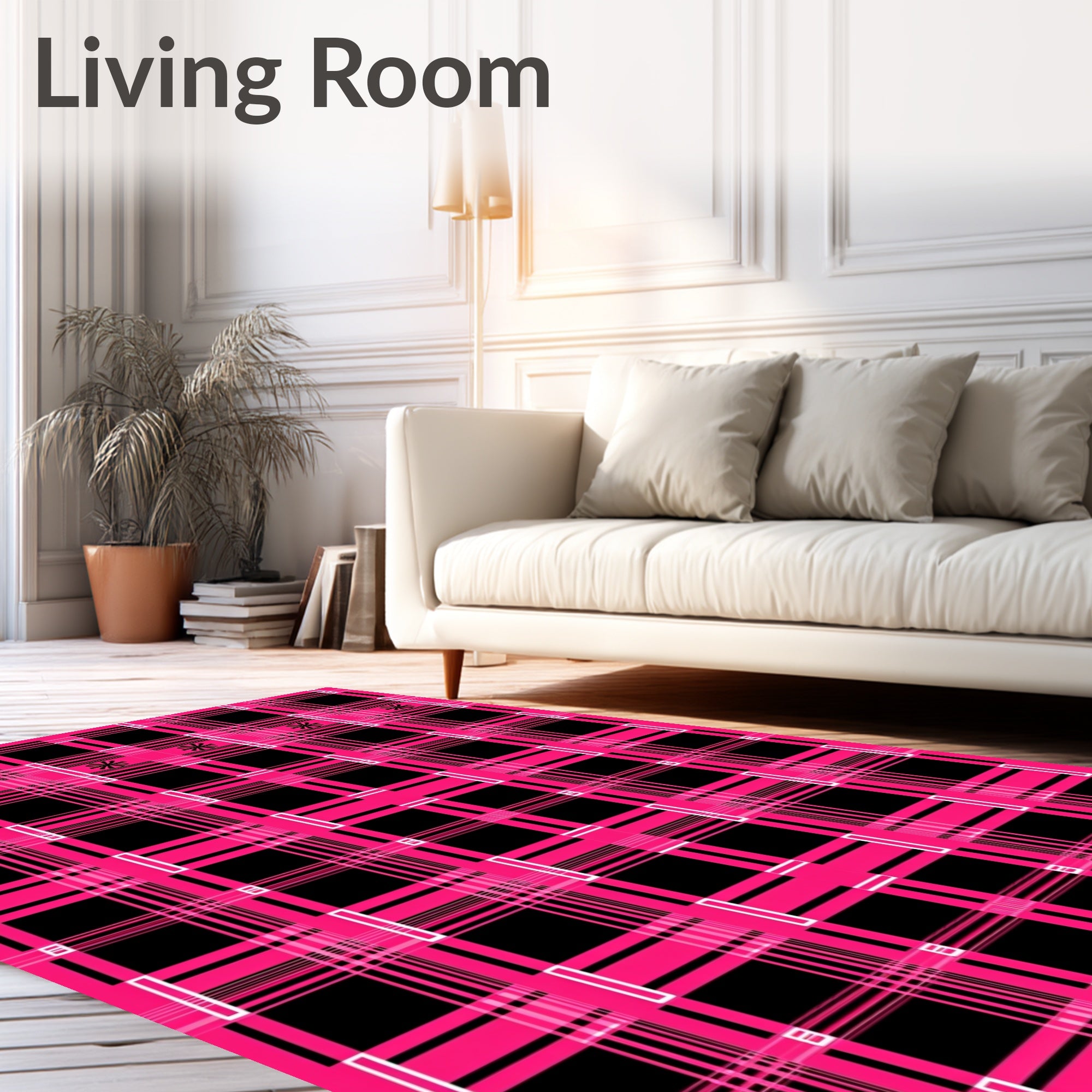 Bold Pink Black Plaid Asterisk Field Rug