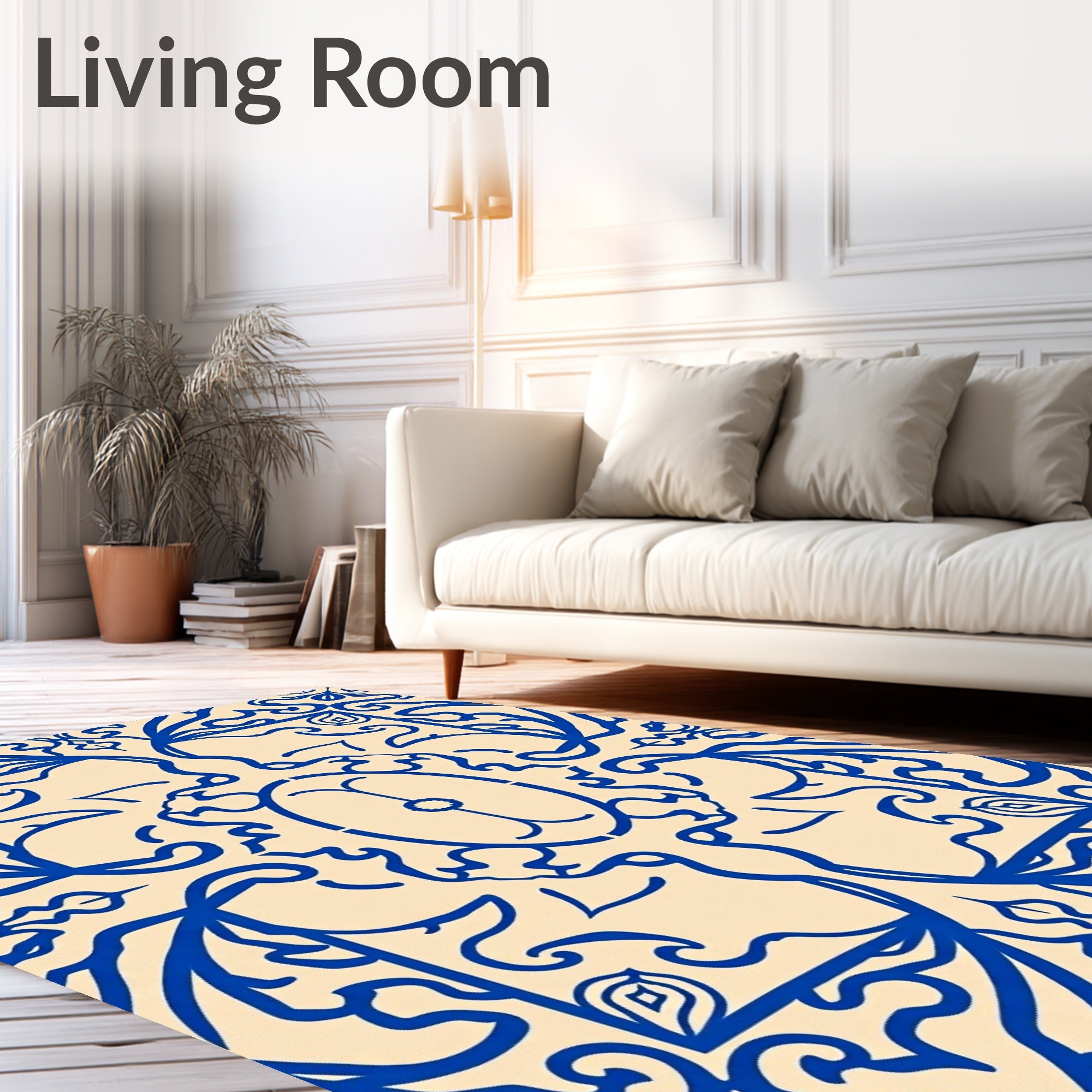 Royal Blue Ornamental Oval Border Rug