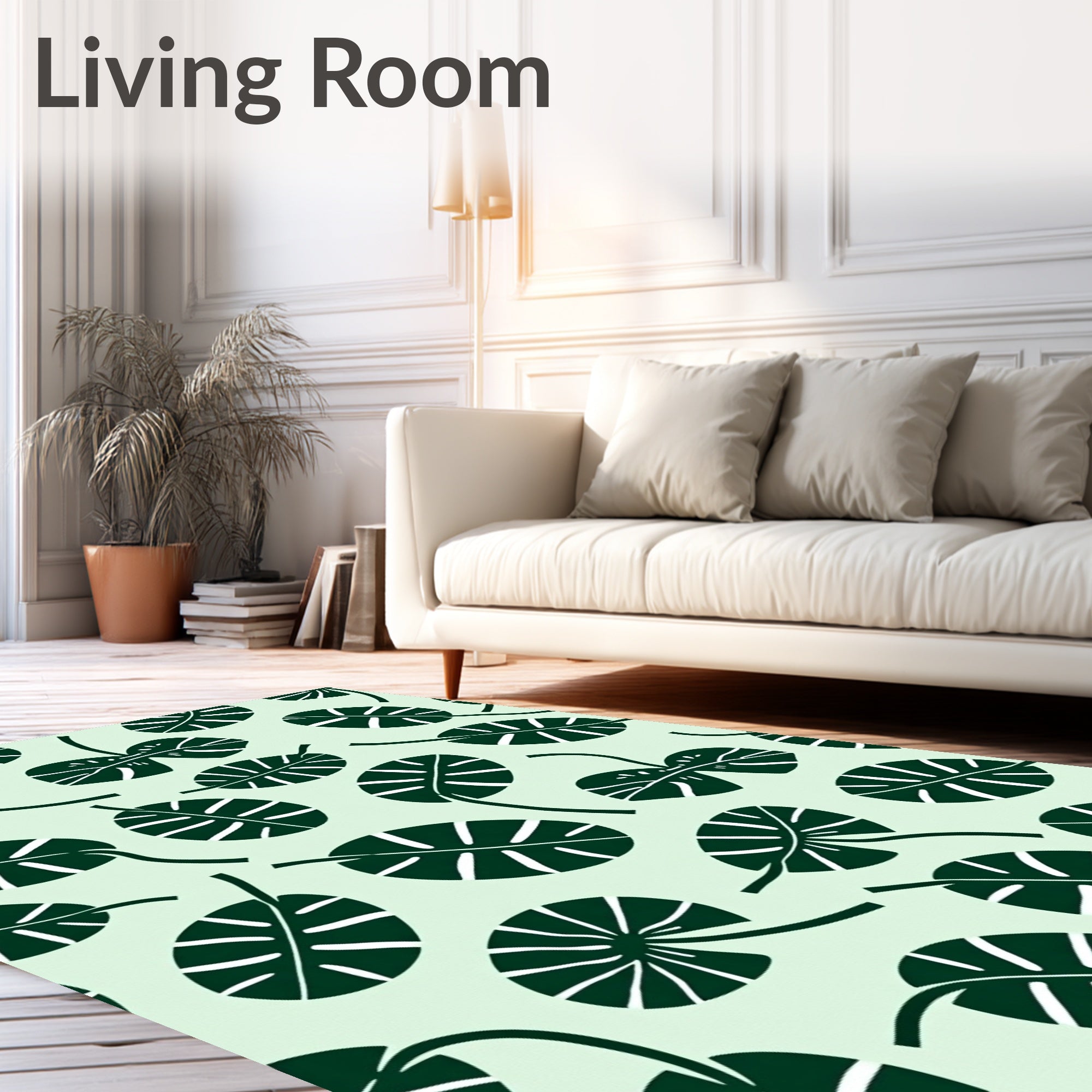 Dark Green Tropical Leaf Scatter Rug