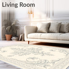 Cream Dark Blue Art Nouveau Floral Vine Rug